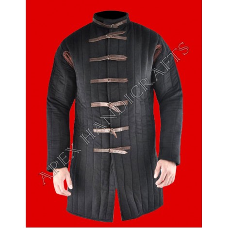 Medieval black gambeson with brass buckles   APX-911