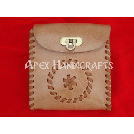 Medieval Leather Pouch with Lock and Leather Etching APX-1015
