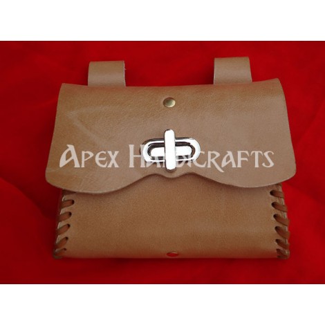Medieval Leather Pouch with Lock and Leather Etching APX-1014