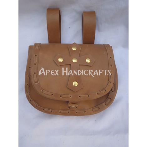 Medieval Leather Pouch with Brass Buckles APX-1008