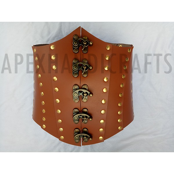 Clasped Leather Steampunk Corset with Brass fittin...